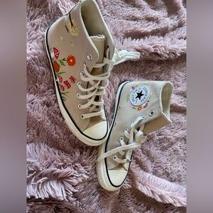 Converse High Top Sneakers in Beige with Colorful Floral Print